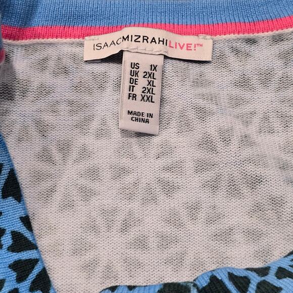 Isaac Mizrahi Live! Blue Floral Print Crew Neck Button Front Cardigan - Picture 3 of 7